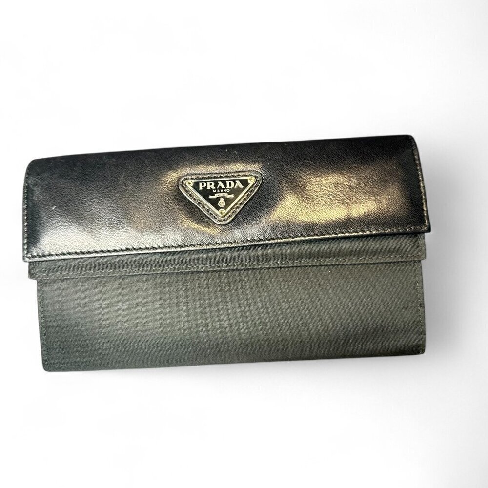 PRADA Saffiano Leather and Nylon Tri-Fold Wallet - Black - Picture 9 of 15